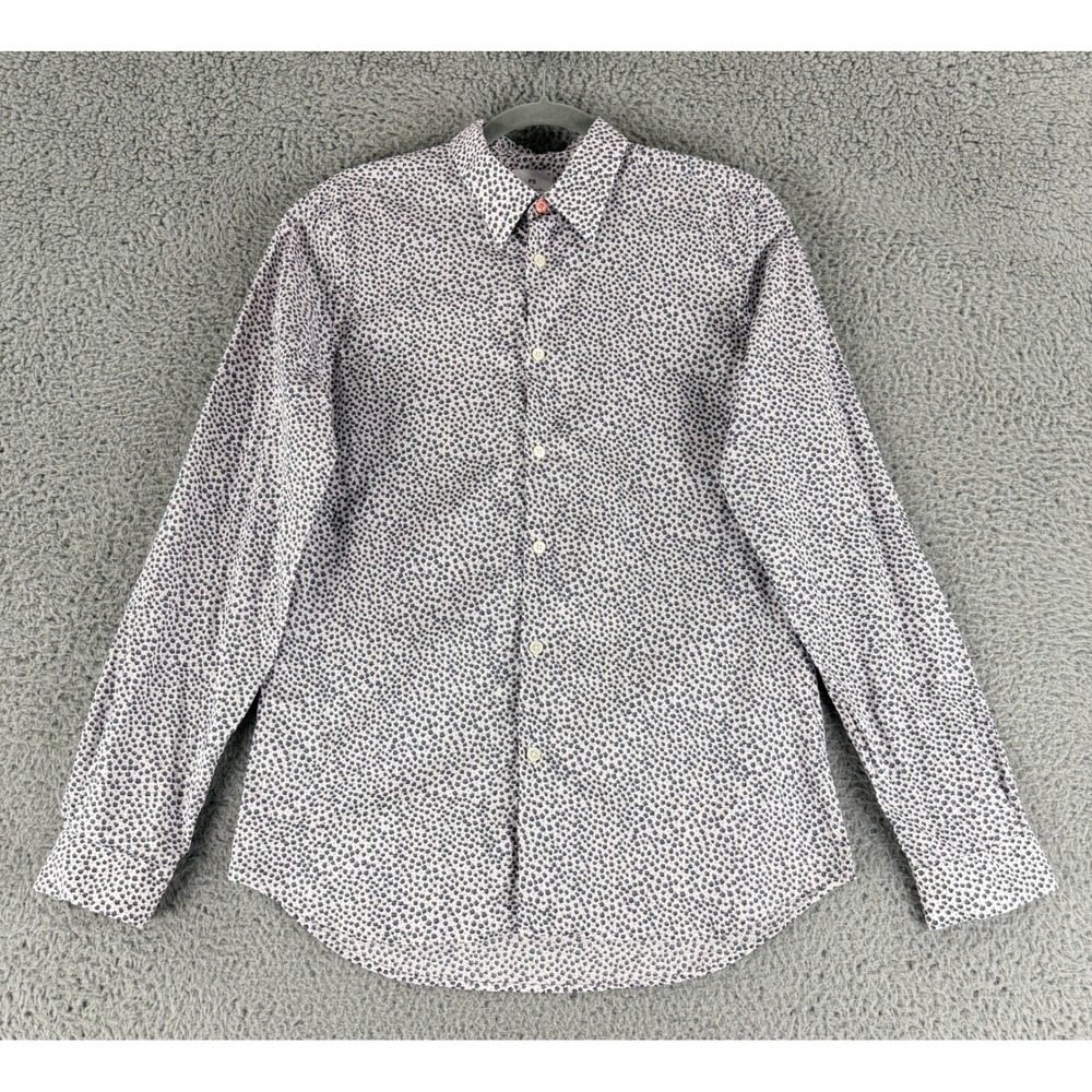 PS Paul Smith Button Up Shirt Mens M White Navy Tailored Fit Micro Print Cotton